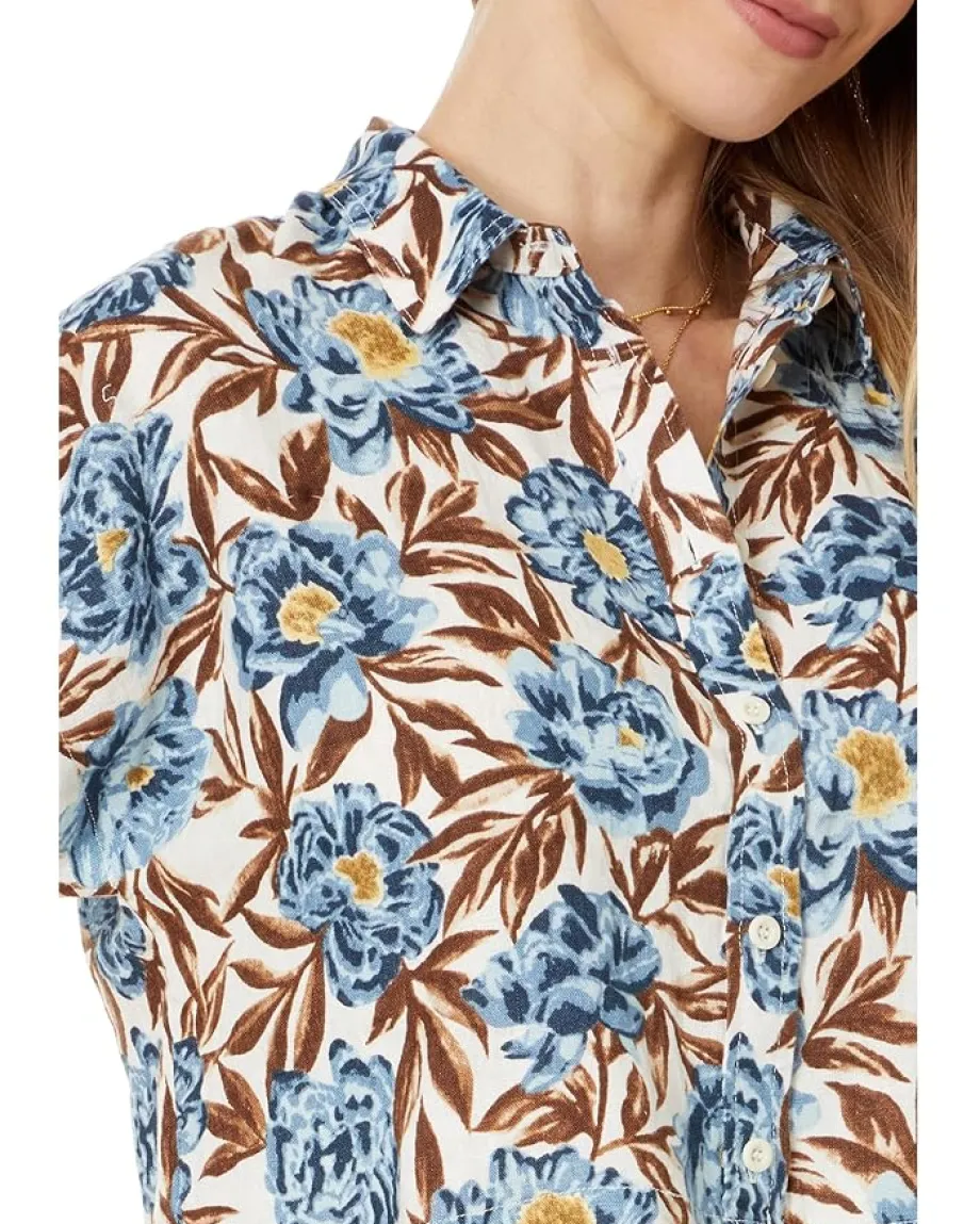 Women Madewell Crop Dolman Shirt in Floral 100% Linen