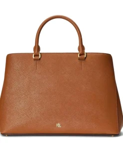 Women Lauren Ralph Lauren Crosshatch Leather Large Hanna Satchel