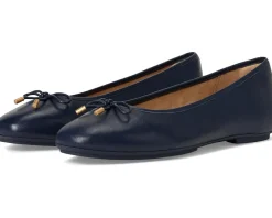 Flats|FitFlop Delicato Bow Soft Metallic-Leather Ballet Flats Midnight Navy