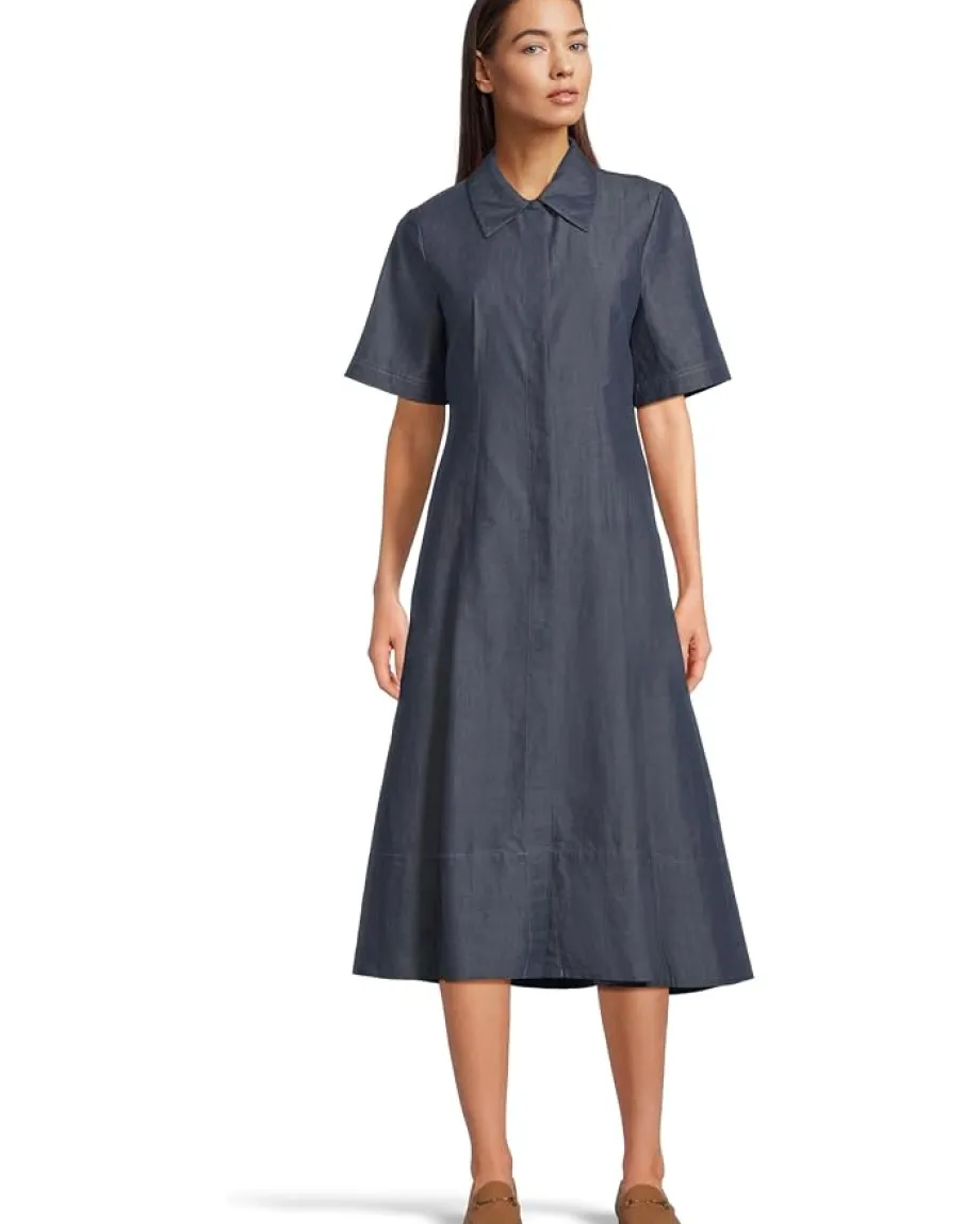 Vince Dresses|Dresses<Denim Short Sleeve Shirt Dress Deep Indigo