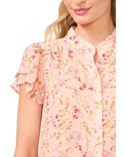 CeCe Double Flutter Short Sleeves Hidden Placket Blouse Sugar Peach Hot