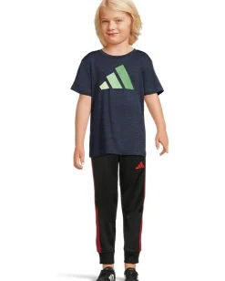 Clothing|adidas Kids Elastic Waistband 3-Stripe Tricot Jogger (Toddler/Little Kid) Black/Red
