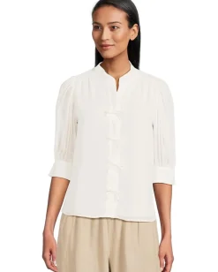 CeCe Shirts & Tops|Shirts & Tops<Elbow Sleeve Bow Placket Blouse New Ivory