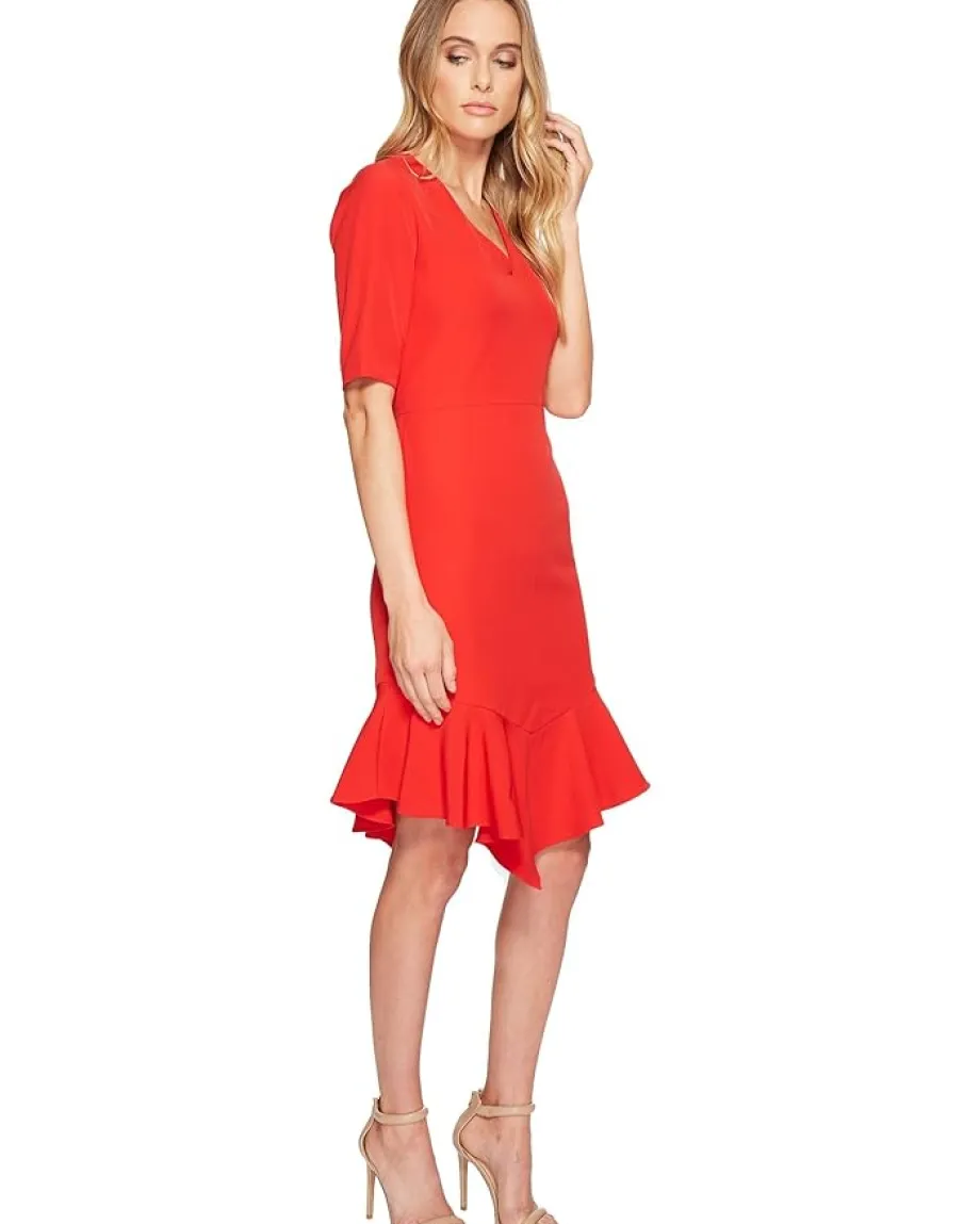 Women Maggy London Elbow Sleeve Ruffle Flounce Dress