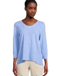 Elliott Lauren Enzyme Wash Jersey - V neck -3/4 Sleeve Tee Denim Best