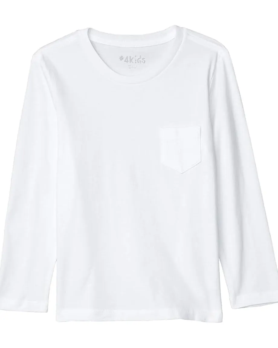 #4kids Essential Pocket Long Sleeve T-Shirt (Little Kids/Big Kids) White New