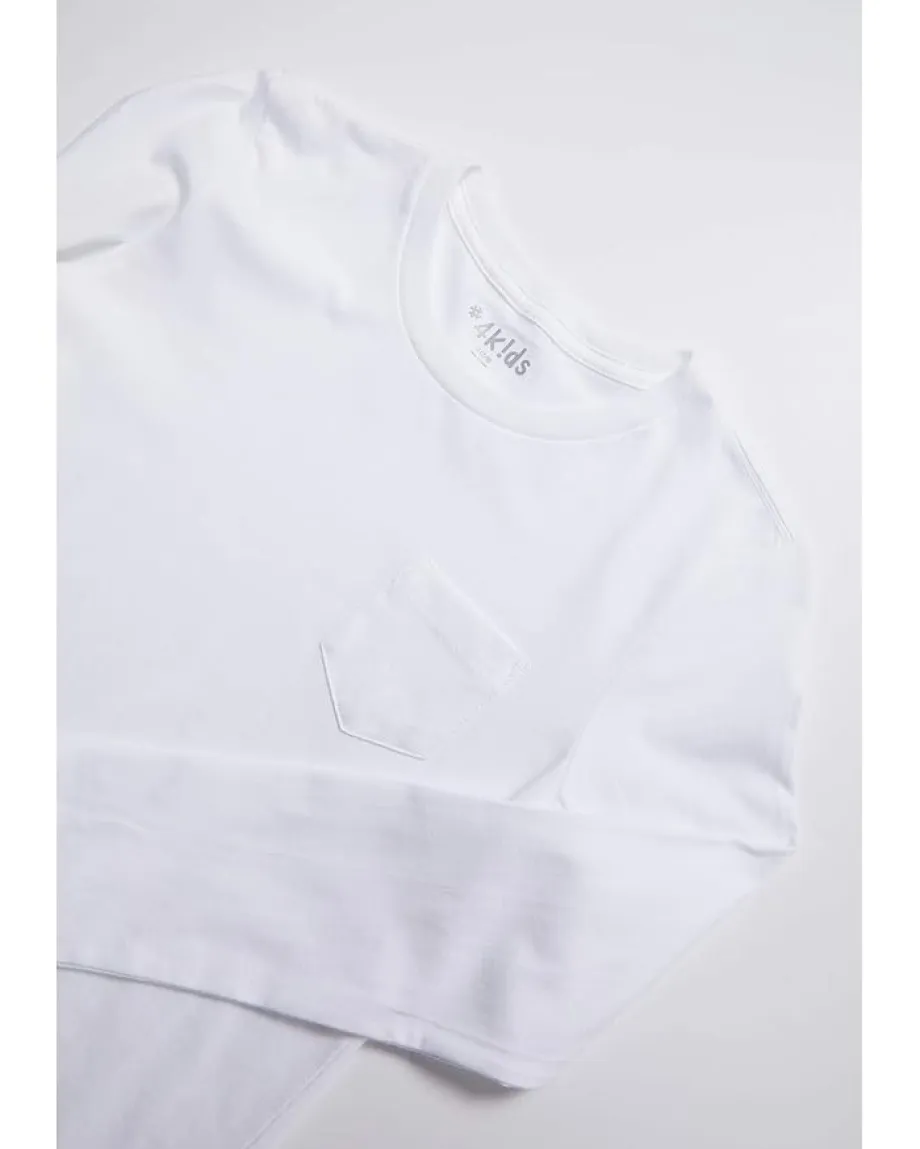 #4kids Essential Pocket Long Sleeve T-Shirt (Little Kids/Big Kids) White New
