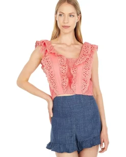 BCBGMAXAZRIA Shirts & Tops|Shirts & Tops<Eyelet Ruffle Top Pink Grapefruit