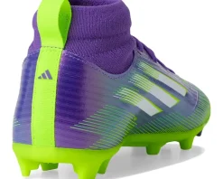 adidas Kids F50 League Mid Top Firm Ground/Multi Ground Cleats (Little Kid/Big Kid) Purple Rush/White/Lucid Lemon Clearance
