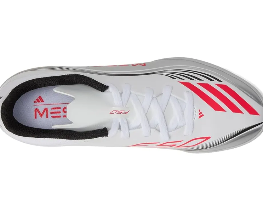 adidas Kids F50 Messi League Turf Cleats (Little Kid/Big Kid) White/Lucid Red/Silver Metallic Clearance