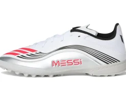 adidas Kids F50 Messi League Turf Cleats (Little Kid/Big Kid) White/Lucid Red/Silver Metallic Clearance