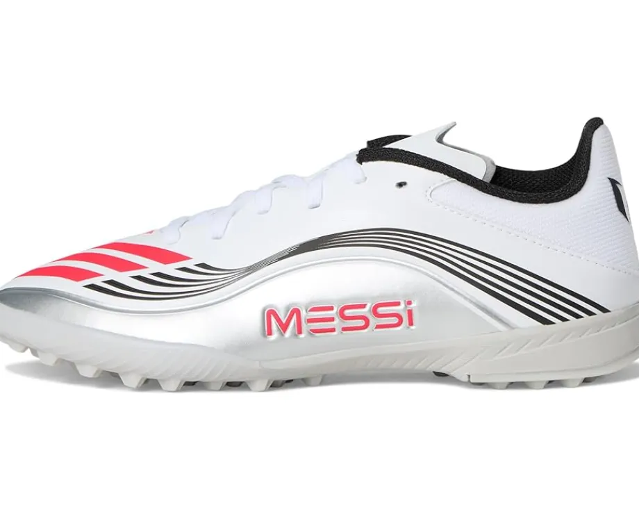 adidas Kids F50 Messi League Turf Cleats (Little Kid/Big Kid) White/Lucid Red/Silver Metallic Clearance