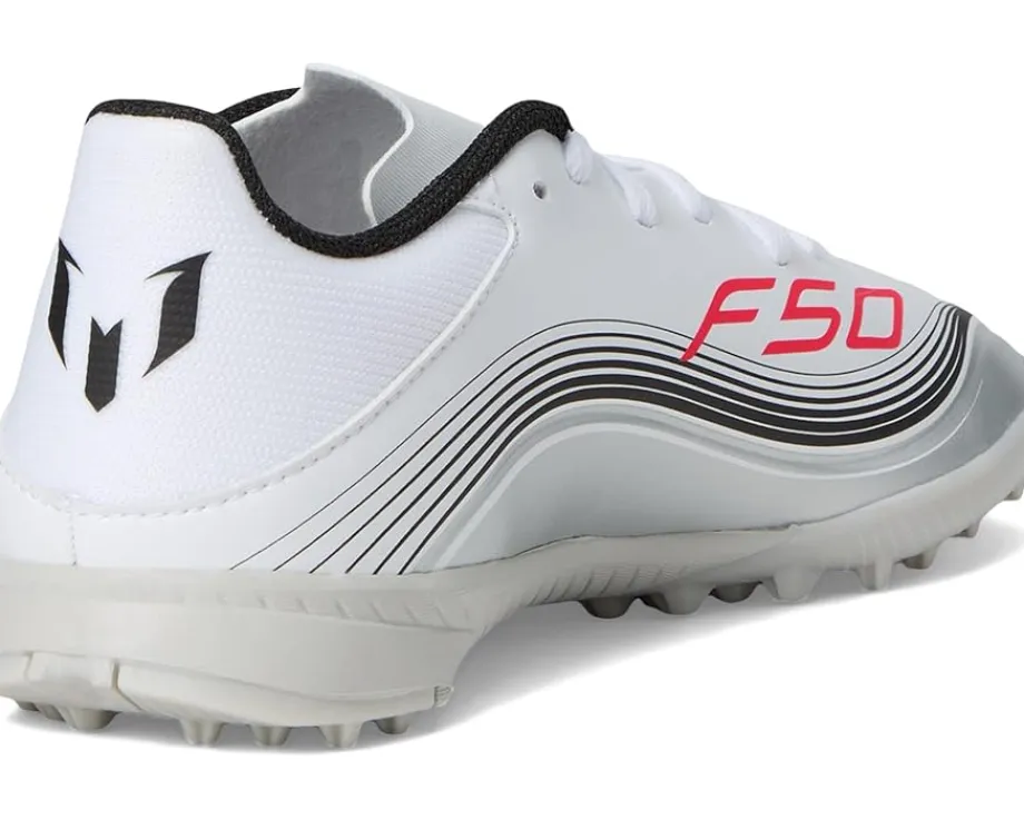 adidas Kids F50 Messi League Turf Cleats (Little Kid/Big Kid) White/Lucid Red/Silver Metallic Clearance