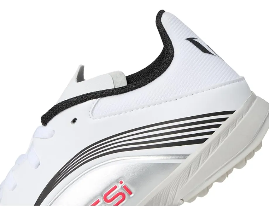 adidas Kids F50 Messi League Turf Cleats (Little Kid/Big Kid) White/Lucid Red/Silver Metallic Clearance