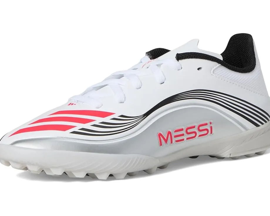 adidas Kids F50 Messi League Turf Cleats (Little Kid/Big Kid) White/Lucid Red/Silver Metallic Clearance