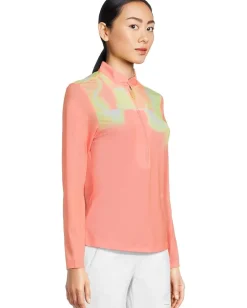 Activewear|Shirts & Tops|Jamie Sadock Flare Print Long Sleeve Sunsense 1/4 Zip Top Orange