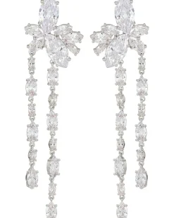 Nina Jewelry|Jewelry<Floral Stone Cluster Linear Drop Earrings Rhodium/White