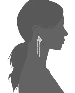 Nina Jewelry|Jewelry<Floral Stone Cluster Linear Drop Earrings Rhodium/White