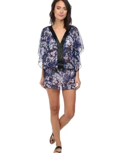 Badgley Mischka Floriana Beaded Tunic Cover-Up Multi Online