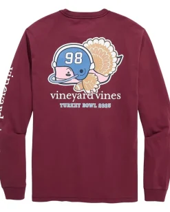 Activewear|T-Shirts|Vineyard Vines Football Turkey Whale Ls Tee Crimson