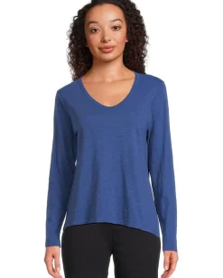 Elliott Lauren Garment Dye Tees - Long Sleeve V-Neck Knit Top Lapis New