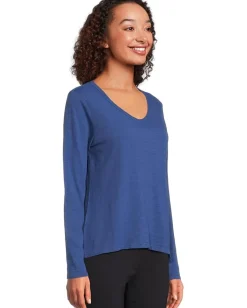 Elliott Lauren Garment Dye Tees - Long Sleeve V-Neck Knit Top Lapis New