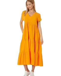 Elliott Lauren Gauze - Short Sleeve V-Neck Dress Nectarine Online