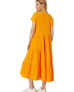 Elliott Lauren Gauze - Short Sleeve V-Neck Dress Nectarine Online