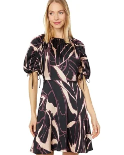 Women Ted Baker Gilliaa Printed Mini Fit-and-Flare with Puff Sleeve
