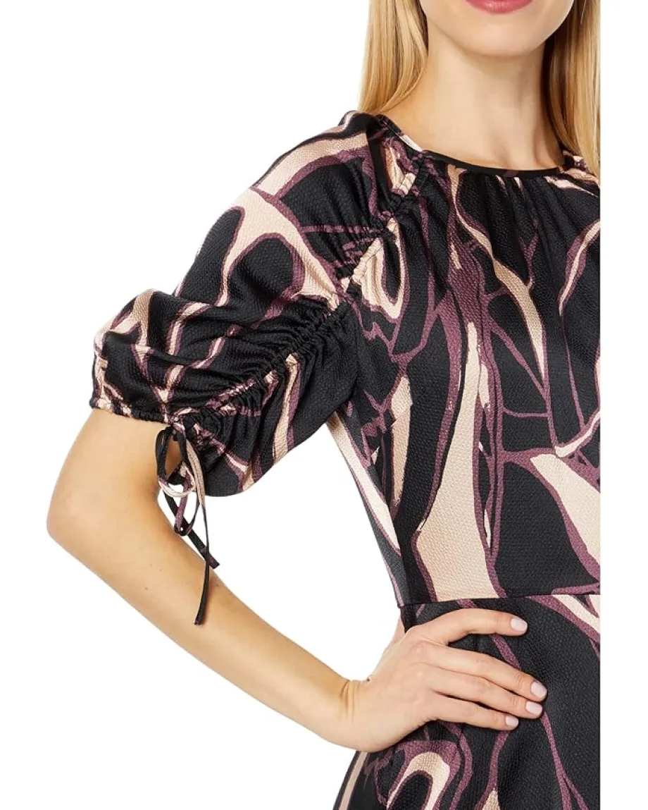 Women Ted Baker Gilliaa Printed Mini Fit-and-Flare with Puff Sleeve