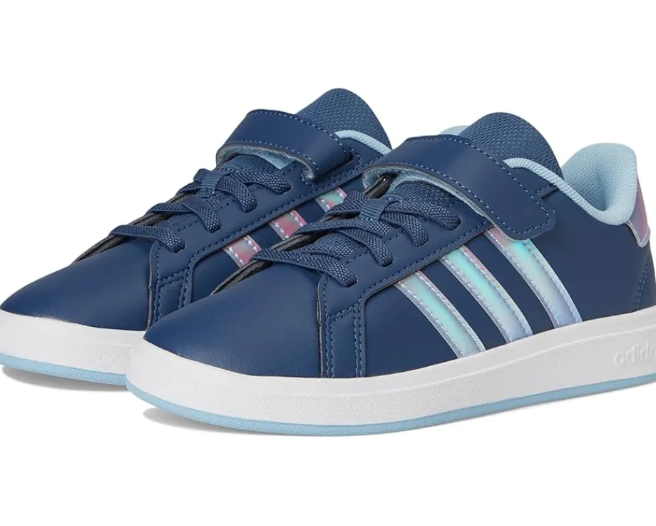 adidas Kids Grand Court 2.0 Elastic Lace & Strap Shoes (Little Kid) Preloved Ink/Iridescent/Clear Sky Discount