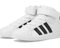 adidas Kids Grand Court Mid Shoes (Little Kid) White/Black/White New