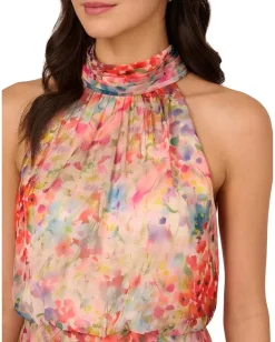 Adrianna Papell Dresses|Dresses<Halter Tie Blouson Midi Dress Red Multi