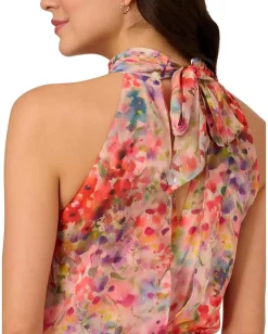 Adrianna Papell Dresses|Dresses<Halter Tie Blouson Midi Dress Red Multi