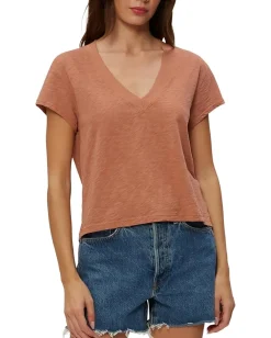 Michael Stars Harlan Cropped V-Neck Tee Terra