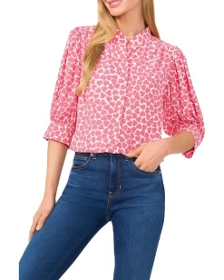CeCe Heart Ruched Sleeve Hidden Placket Blouse Rose Best
