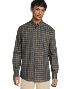 Activewear|Johnston & Murphy Heathered Shirt Charcoal/Tan Triple Grid Check