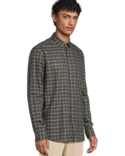 Activewear|Johnston & Murphy Heathered Shirt Charcoal/Tan Triple Grid Check