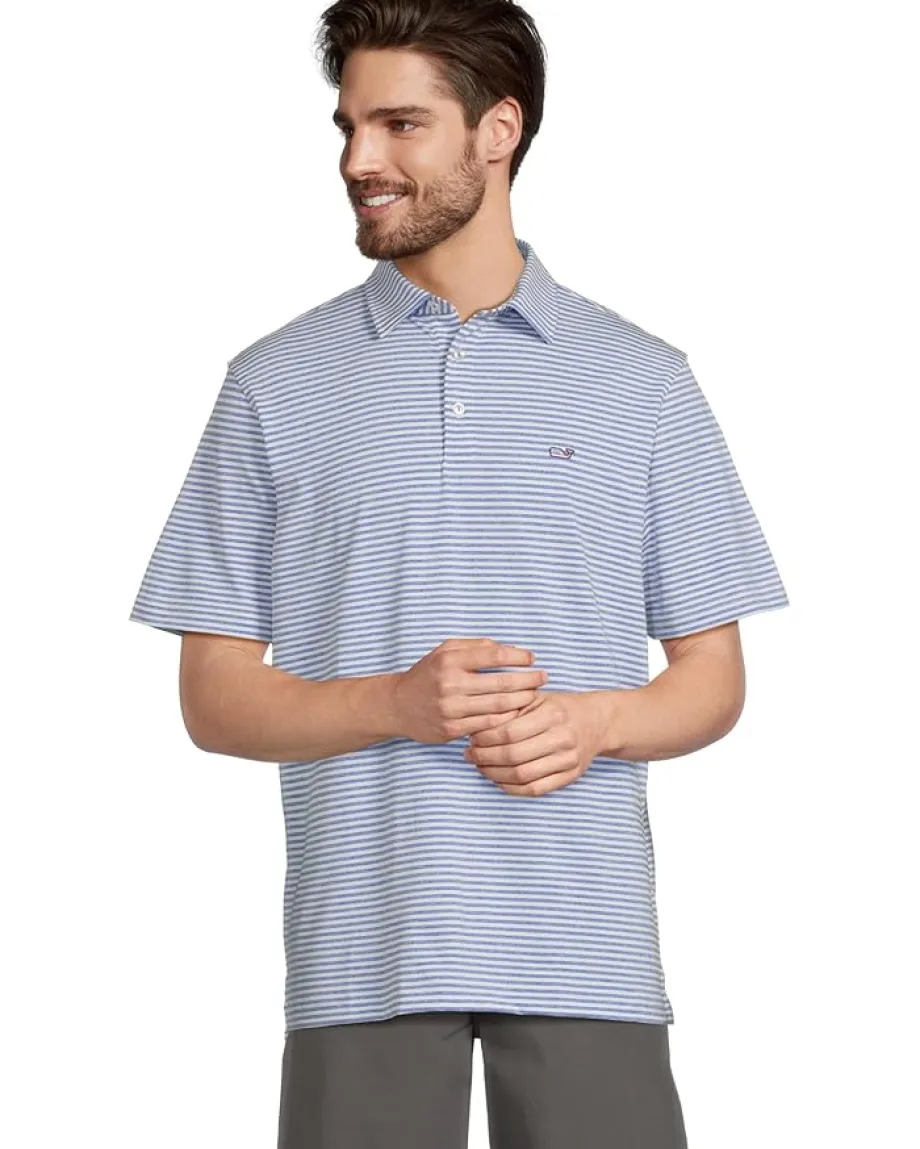 Vineyard Vines Heathered Winstead Sankaty Polo White Cap/Yatch Blue/Americana New
