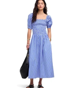 Dresses|Dresses|Madewell Juliette Puff Sleeve Midi Dress Stripe Waterfall
