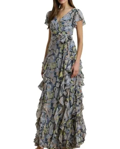 Dresses|Dresses|Lauren Ralph Lauren Kimbinell-Short Sleeve-Gown Blue Multi