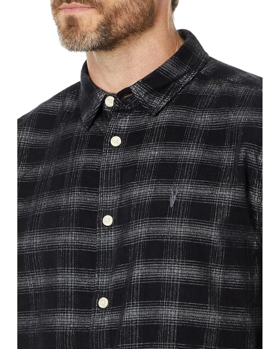 AllSaints Kink Long Sleeve Shirt Navy Blue Discount
