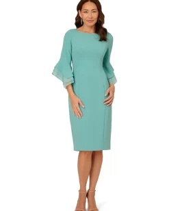 Adrianna Papell Dresses|Dresses<Knit Crepe Tiered Sleeve Dress Smoky Jade