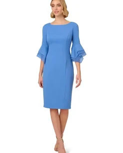 Adrianna Papell Dresses|Dresses<Knit Crepe Tiered Sleeve Dress Cool Water