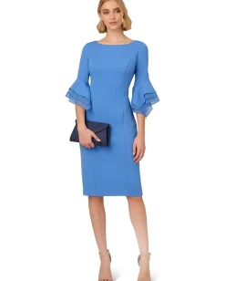 Adrianna Papell Dresses|Dresses<Knit Crepe Tiered Sleeve Dress Cool Water