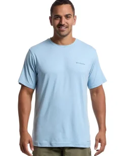 Activewear|Columbia Kwick Hike Back Graphic Short Sleeve Tee Ripple Blue Heather/Linear View Multi