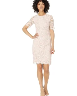 Dresses|Dresses|Vince Camuto Lace Jewel Neck Elbow Sleeve Bodycon Open Back Dress Blush