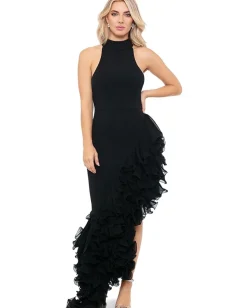 Betsy & Adam Long asymetrical ruffled mock neck Black Sale