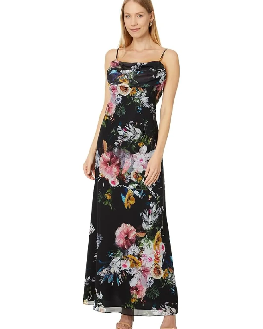 Betsy & Adam Long Drape Floral Print Black/Multi Best