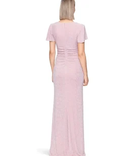 XSCAPE Long Glittery Knit V-Neck Dress Rose Online